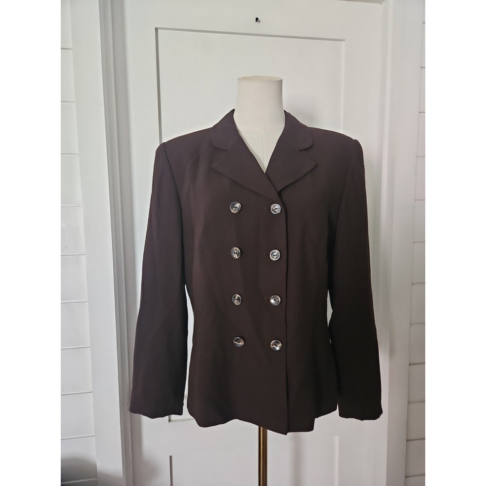 VTG 90s Kasper for ASL Chocolate Brown Double Breasted Blazer Jacket Size 10